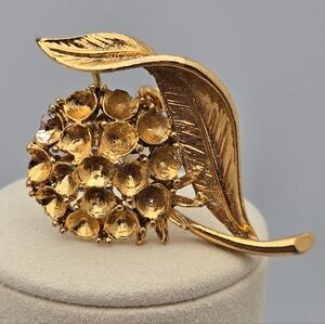 Flower & Leaf Brooch Autumn Tones Textured Gold-Tone Statement Pin